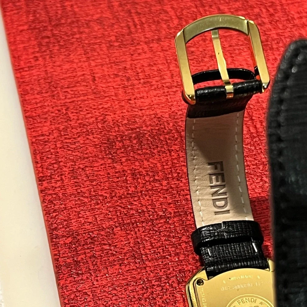 FENDI CHAMELEON AUTHENTIC DOUBLE ICONIC ‘F’ LEATHER DIAMOND WATCH